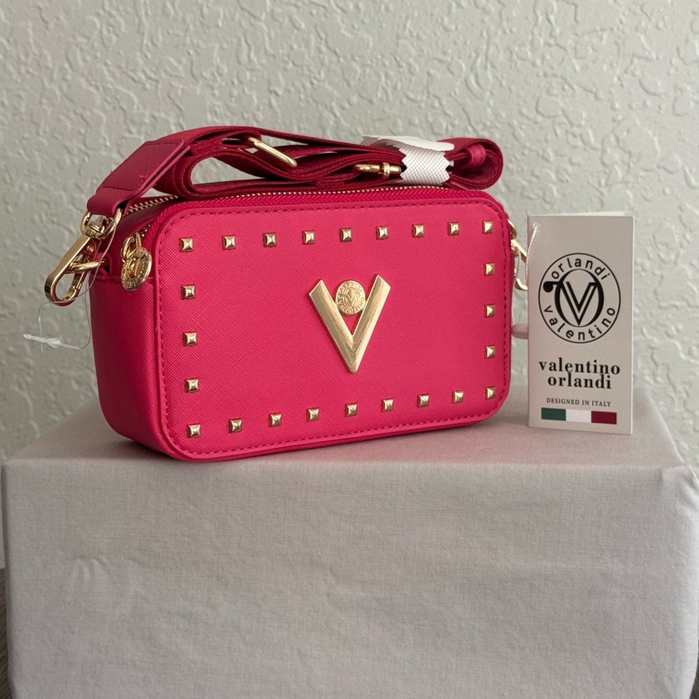 Valentino Orlandi Fuchsia Crossbody with Gold Details